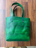 Leather tote bag with suede liner